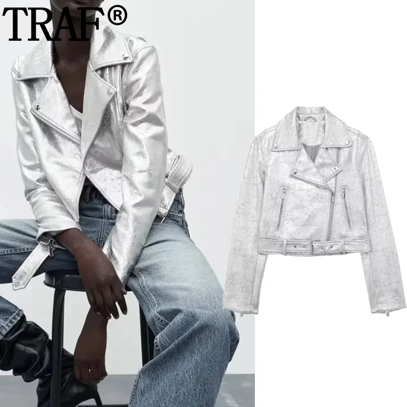 TRAF Silver Cropped Jacket For Women Streetwear Women's Moto Biker Zipper Jacket Faux Leather Jacket Woman Long Sleeve Jackets
TRAF Silver Cropped Jacket For Women Streetwear Women's Moto Biker Zipper Jacket Faux Leather Jacket Woman Long Sleeve Jackets