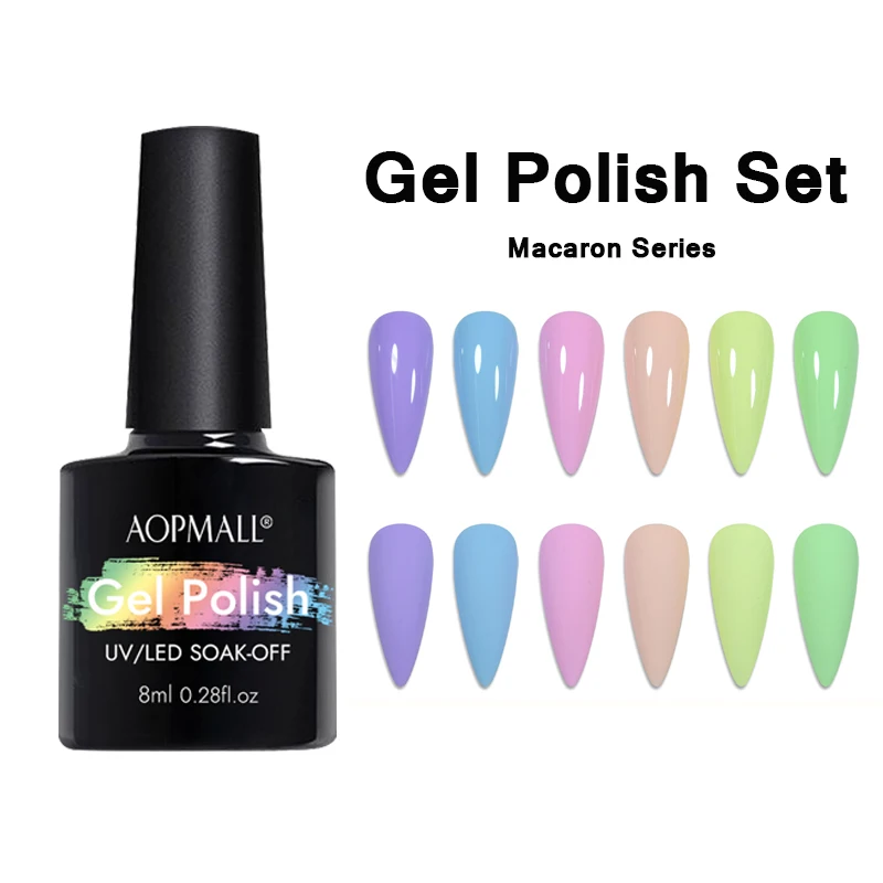 AOPMALL® 6Pcs Nail Set UV Soak-Off 8ml Macaron Series Gel Nail Polish Set with Gel Top Base Coat for Manicure
AOPMALL® 6Pcs Nail Set UV Soak-Off 8ml Macaron Series Gel Nail Polish Set with Gel Top Base Coat for Manicure