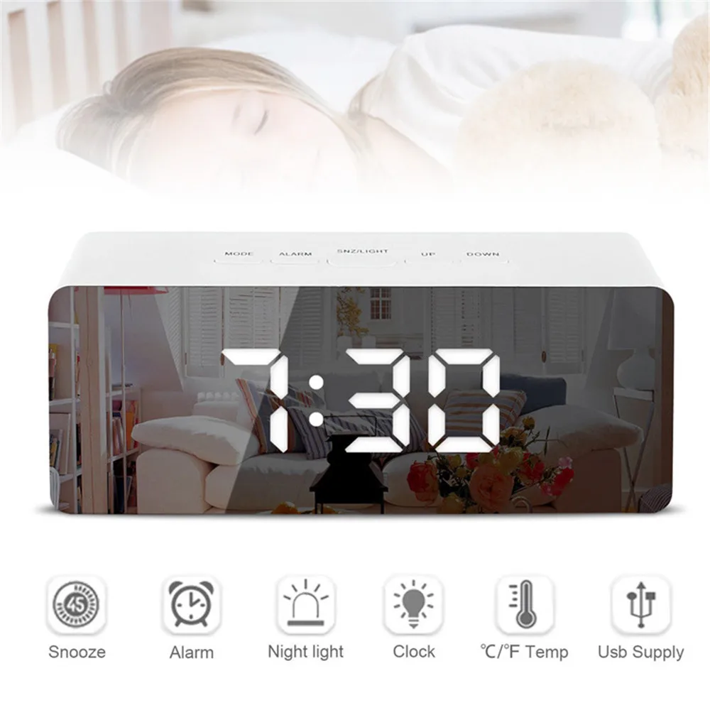 LED Mirror Digital Alarm Clock Snooze Table Clock Wake Up Light Desktop Electronic Time Temperature Display Home Decor Clock
LED Mirror Digital Alarm Clock Snooze Table Clock Wake Up Light Desktop Electronic Time Temperature Display Home Decor Clock