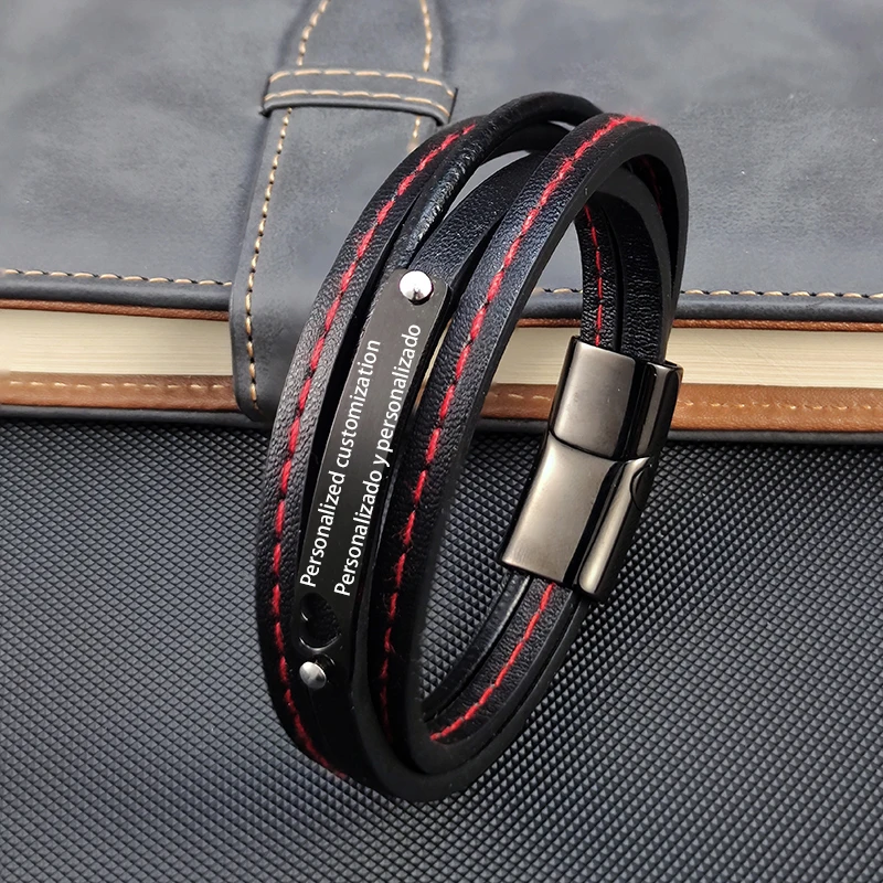 Personalized Name Multi-layer Leather Stainless Steel Men's Bracelet Design Magnet Buckle Bracelet Jewelry Friend Husband Gift
Personalized Name Multi-layer Leather Stainless Steel Men's Bracelet Design Magnet Buckle Bracelet Jewelry Friend Husband Gift