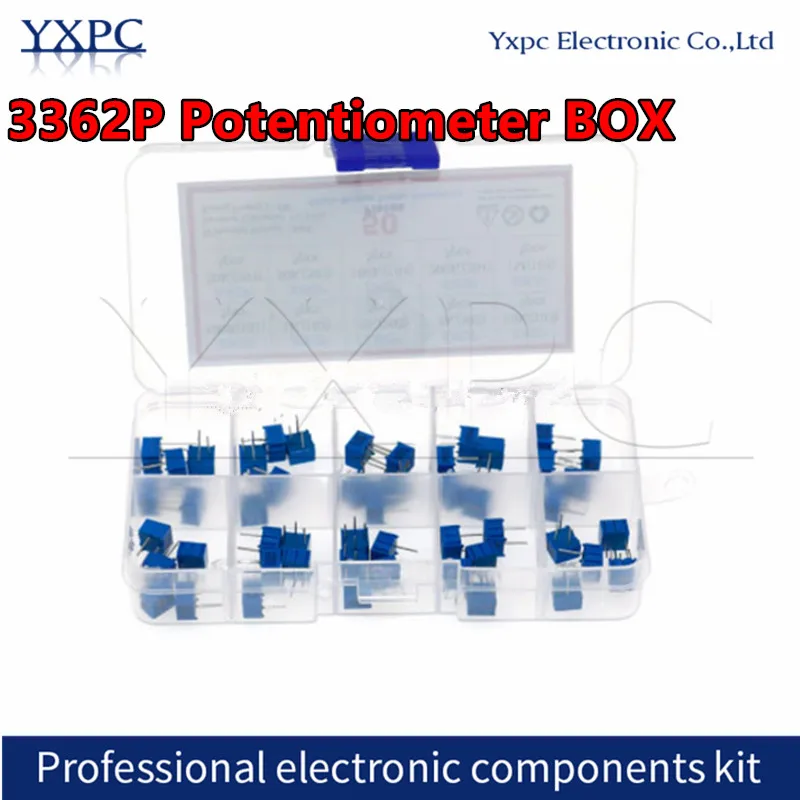 10values*5pcs=50pcs/box 3362P 500R-1M ohm 3362 Potentiometer 101-105 Multiturn trimming potentiometers kit
10values*5pcs=50pcs/box 3362P 500R-1M ohm 3362 Potentiometer 101-105 Multiturn trimming potentiometers kit