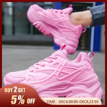 Barbie Pink Womens Shoes Sports Shoes Light Thick Sole Heightening Casual Shoes Wheat Ear Flower Sweet Running Shoes6006