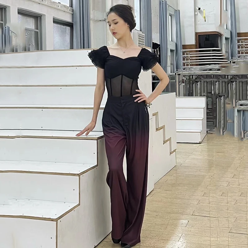 New Latin Dance Costumes Modern Dance Practice Clothes Women Black Latin Dance Tops Loose Pants Stage Performance Wear SL6977
New Latin Dance Costumes Modern Dance Practice Clothes Women Black Latin Dance Tops Loose Pants Stage Performance Wear SL6977