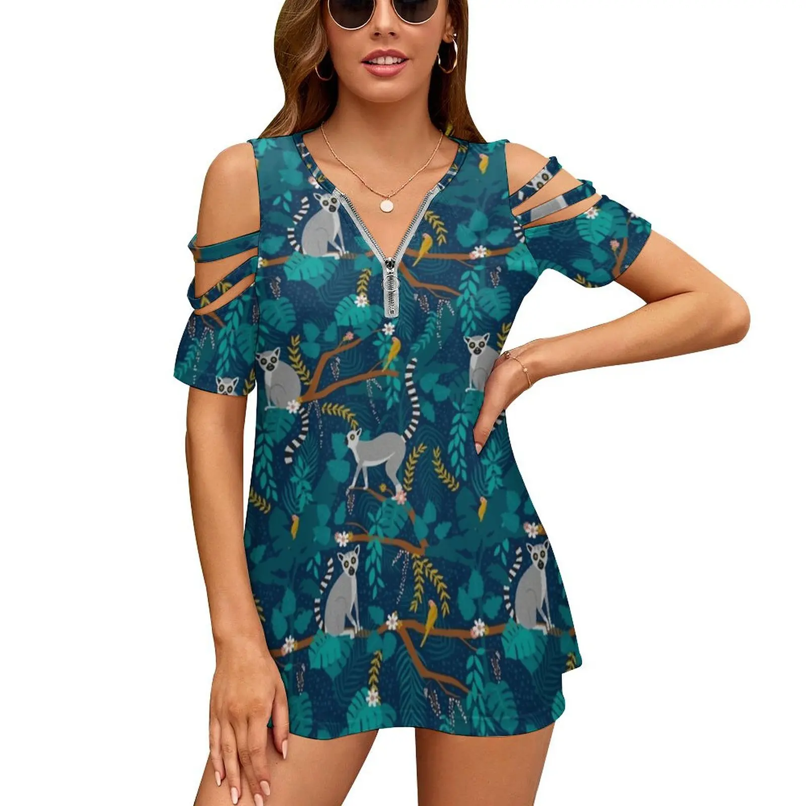 Lemurs In A Blue Jungle New Fashion Zip Off Shoulder Top Short-Sleeve Women Shirt Lemur Lemurs Animals Wild Jungle Forest
Lemurs In A Blue Jungle New Fashion Zip Off Shoulder Top Short-Sleeve Women Shirt Lemur Lemurs Animals Wild Jungle Forest