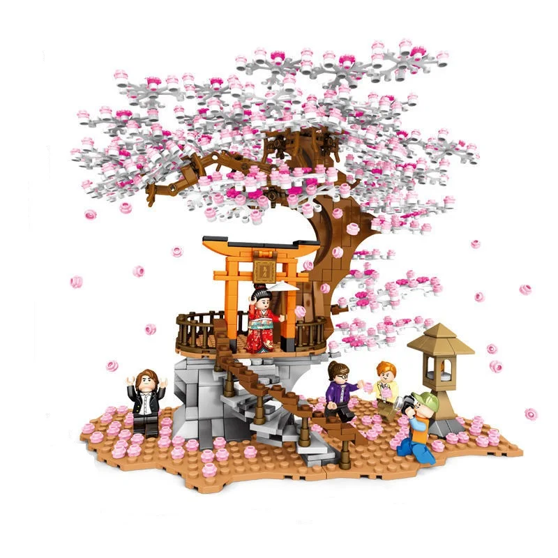 

City Friends Street View Idea Sakura Stall Inari Shrine Bricks Cherry Blossom Landscape House Building Blocks Toys for Kids