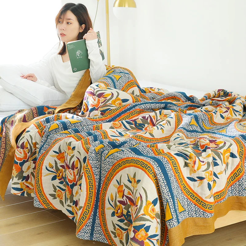 Cotton Five-layer Gauze Blanket Household Rectangle Bedding Cover Flower Printed Soft Blankets for Home Living Room Travel
Cotton Five-layer Gauze Blanket Household Rectangle Bedding Cover Flower Printed Soft Blankets for Home Living Room Travel