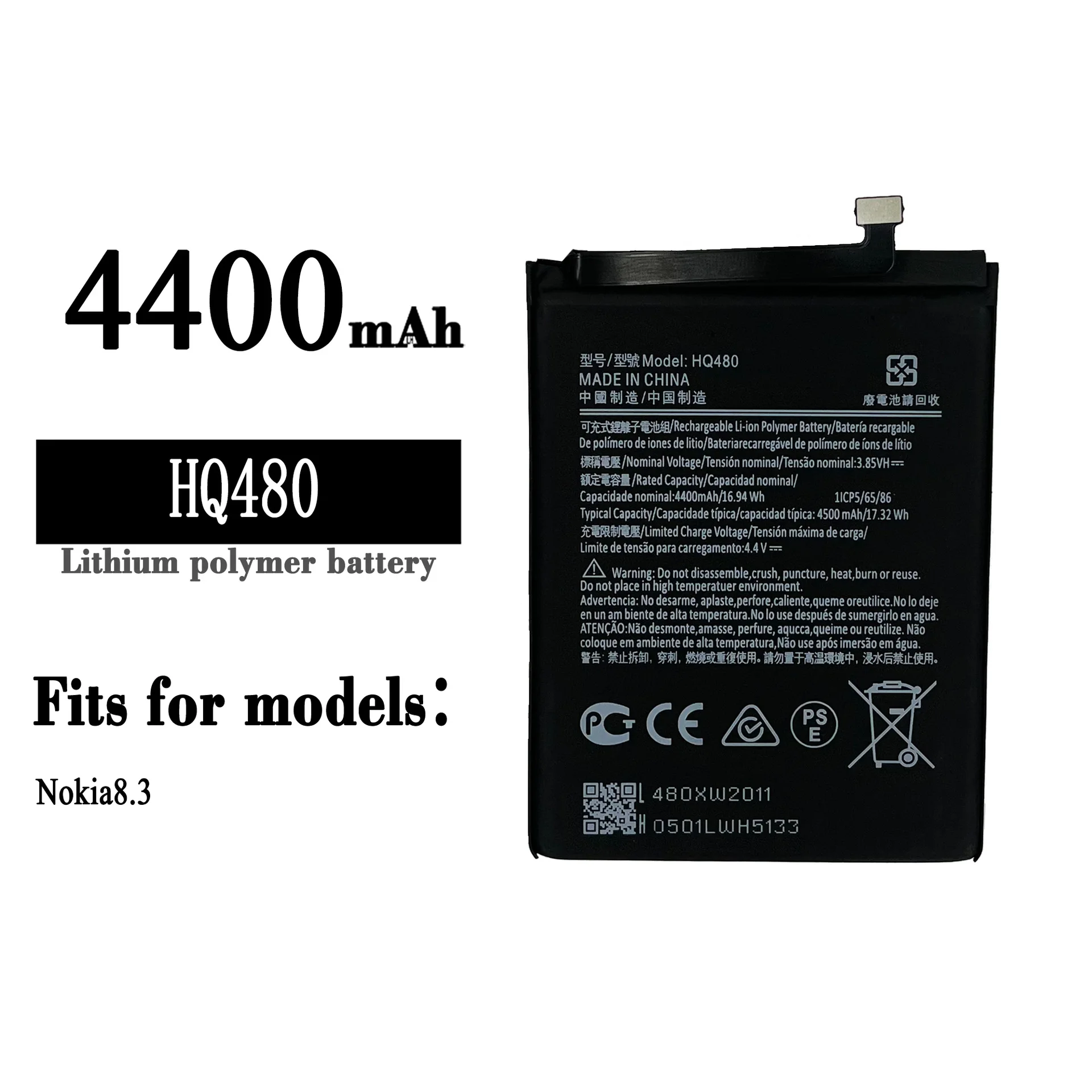 HQ480 High Quality Replacement Battery For Nokia 8.3 4400mAh Mobile Phone Large Capacity Internal Lithium Latest Bateria
HQ480 High Quality Replacement Battery For Nokia 8.3 4400mAh Mobile Phone Large Capacity Internal Lithium Latest Bateria