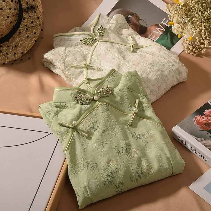 

2022 летнее зеленое маленькое китайское традиционное улучшенное Ципао, современное милое элегантное платье для женщин