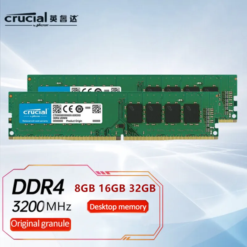 

Original Crucial DDR4 RAM 8GB 16GB 32GB 3200MHz 288-Pin DIMM 1.2V Desktop Memory