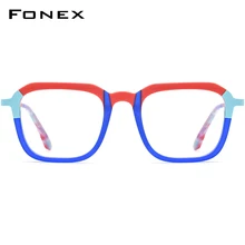 FONEX Colorful Acetate Titanium Glasses Frame Men Square Prescription Eyeglasses Women Spectacles Myopia Optical Eyewear F85786