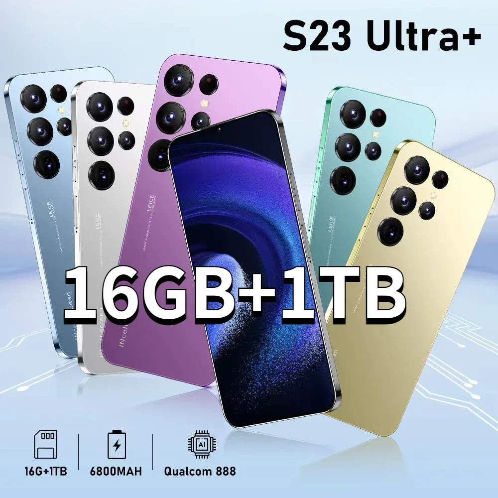 

16G + 1T мобильные телефоны S23 Ultra 7,3 HD экран смартфон оригинальный телефон с двумя Sim-картами Android разблокированный 7800 МП мАч сотовый телефон
