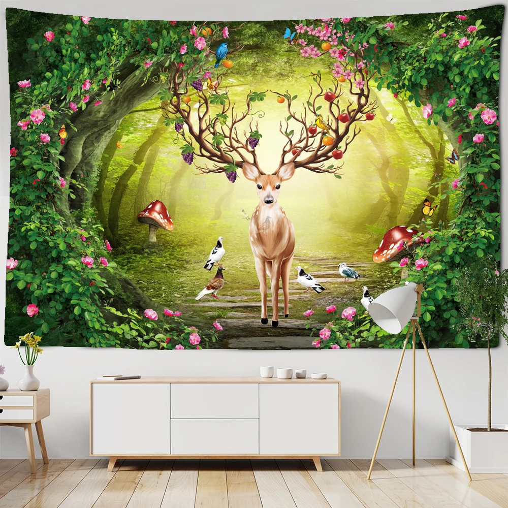 

landscape Forest Elk Deer Wall Hanging Tapestry Psychedelic Home Decor Tapestry Beach Towel Blanket Table Cloth Wall Tapestry