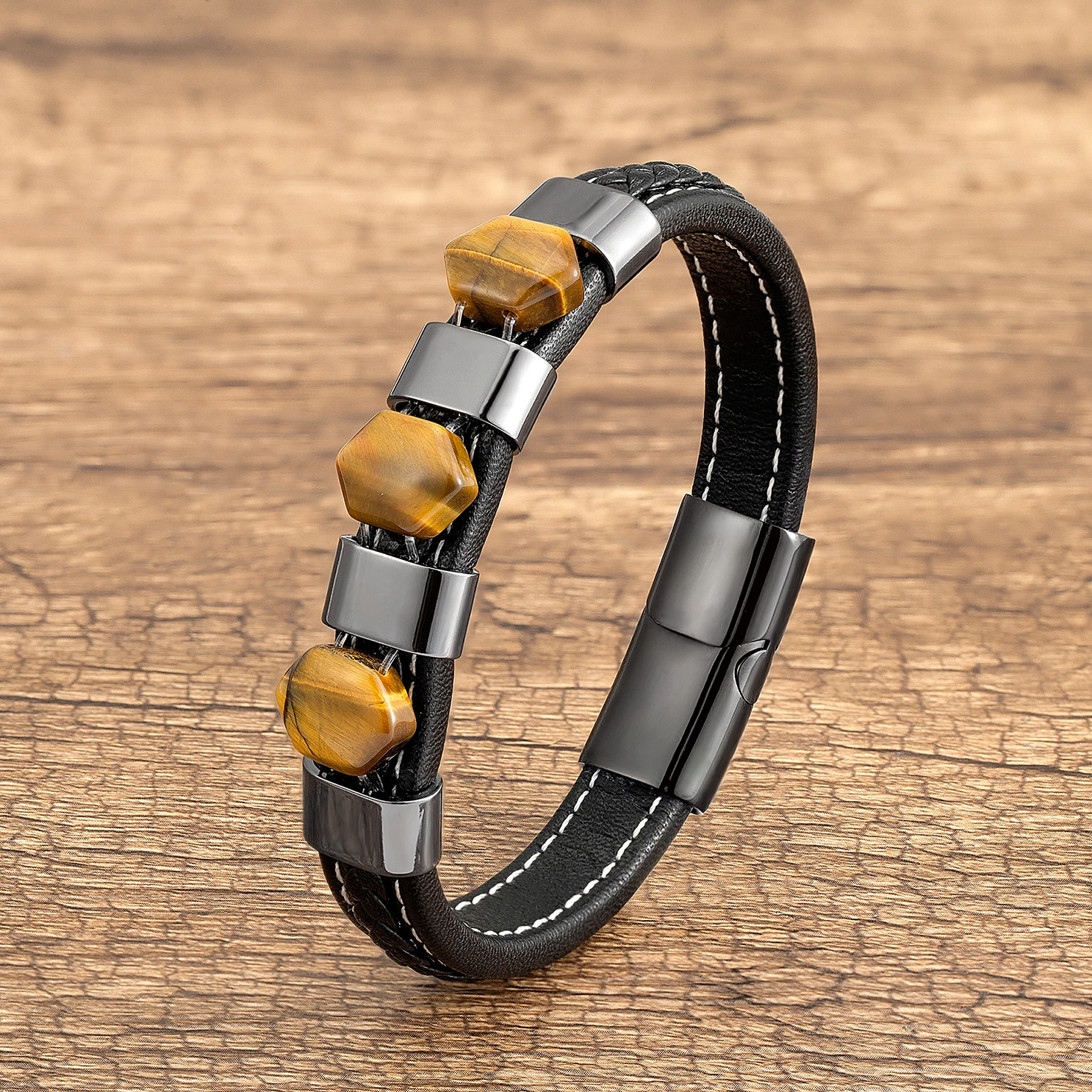 Geometric Shape Tiger Eye Stone Men Bracelet Charm Weave Leather Rope Chain Stainless Steel Accessory Handmade Women Jewelry
Geometric Shape Tiger Eye Stone Men Bracelet Charm Weave Leather Rope Chain Stainless Steel Accessory Handmade Women Jewelry