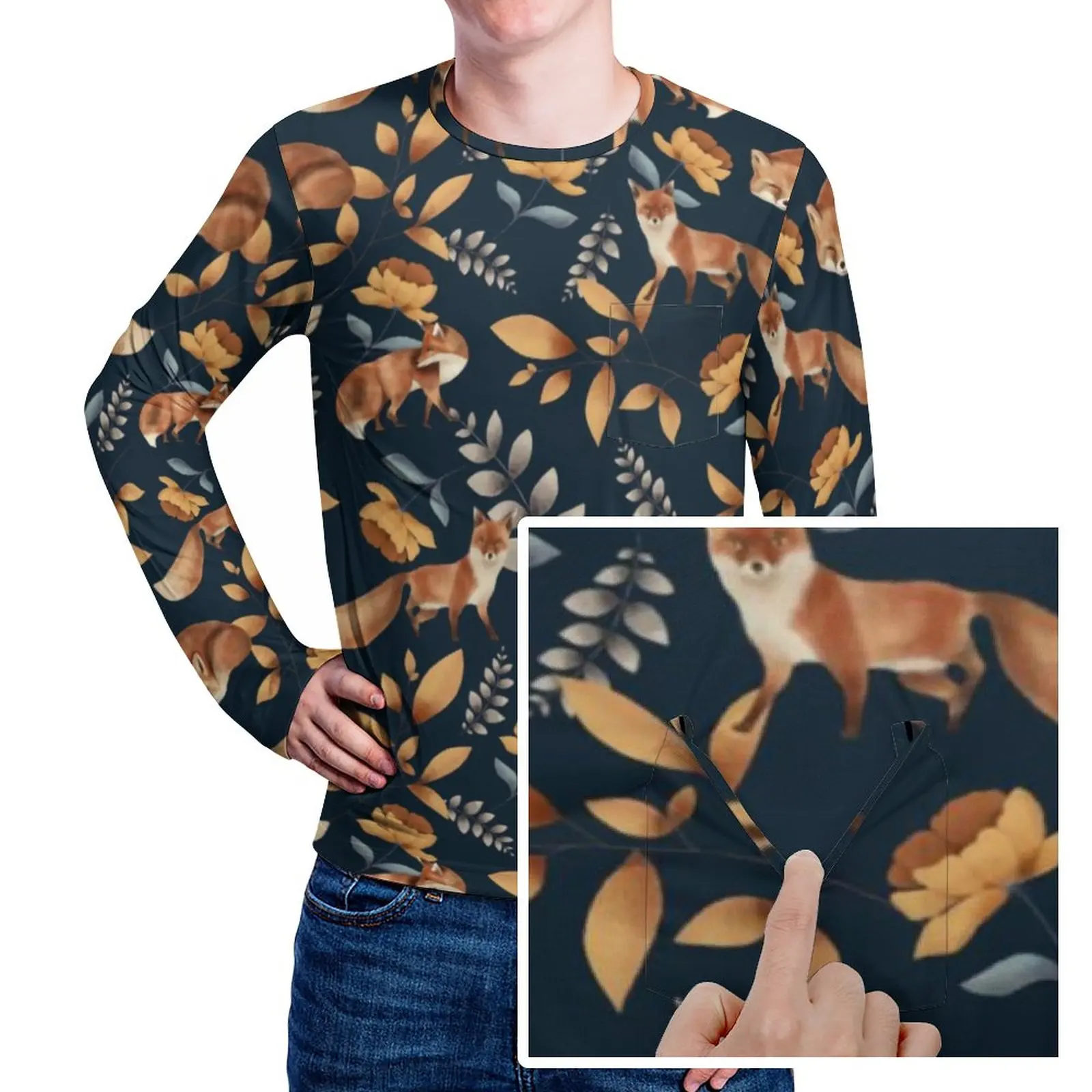 Cute Fox Print T Shirt With Pocket Wild Animal Trending T Shirts Man Kawaii Tshirt Long Sleeve Custom Top Tees 3XL 4XL 5XL
Cute Fox Print T Shirt With Pocket Wild Animal Trending T Shirts Man Kawaii Tshirt Long Sleeve Custom Top Tees 3XL 4XL 5XL