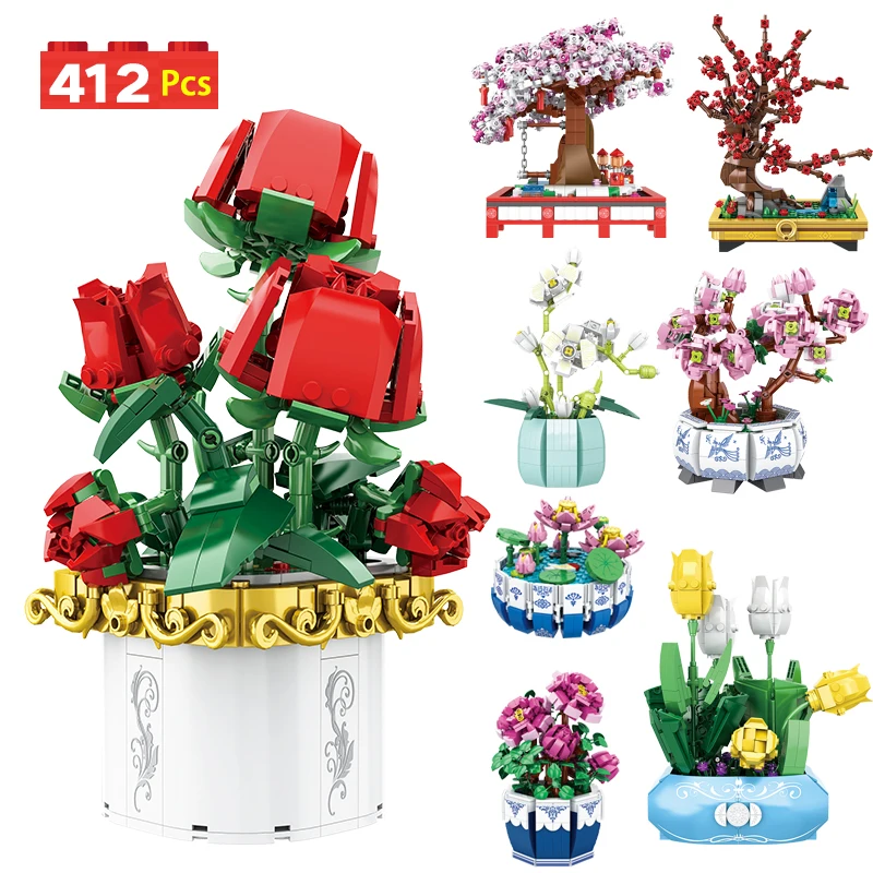 412pcs Rose Flower Potted Bouquet Model Building Blocks Cherry Blossom Home Decoration Bricks DIY Toys For Children Gifts
412pcs Rose Flower Potted Bouquet Model Building Blocks Cherry Blossom Home Decoration Bricks DIY Toys For Children Gifts
