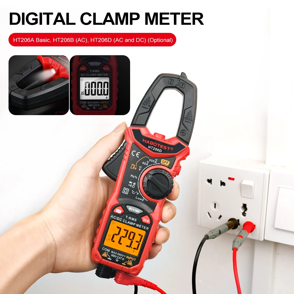 New LCD Digital Clamp Meter HT206A HT206B HT206D 600A AC DC Current Two-color Backlight NCV Voltmeter Ammeter With Leather Case
New LCD Digital Clamp Meter HT206A HT206B HT206D 600A AC DC Current Two-color Backlight NCV Voltmeter Ammeter With Leather Case