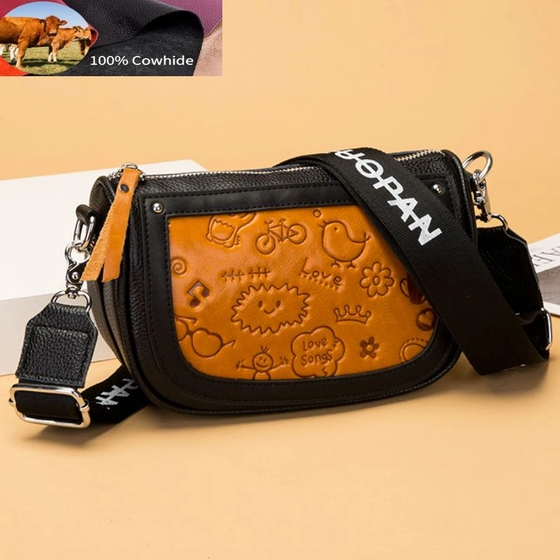 Women's Genuine Leather Shoulder Bag Fashion Designer Contrast Color Ladies Messenger Bag Cartoon Print Wide Strap Crossbody Bag
Women's Genuine Leather Shoulder Bag Fashion Designer Contrast Color Ladies Messenger Bag Cartoon Print Wide Strap Crossbody Bag