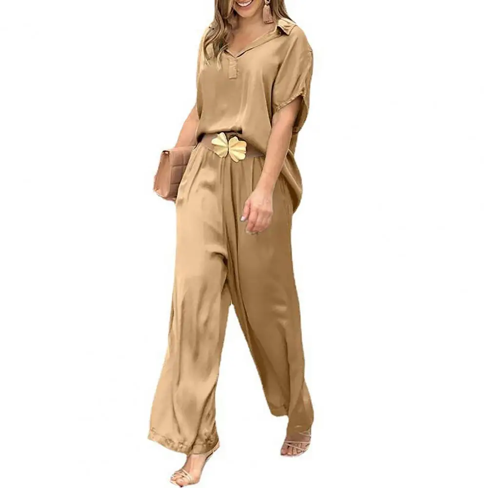 2 Pcs/Set Women Shirt Pants Set Solid Color Loose Casual V Neck Short Sleeves Wide Leg High Waist Tracksuit Women Clothes
2 Pcs/Set Women Shirt Pants Set Solid Color Loose Casual V Neck Short Sleeves Wide Leg High Waist Tracksuit Women Clothes