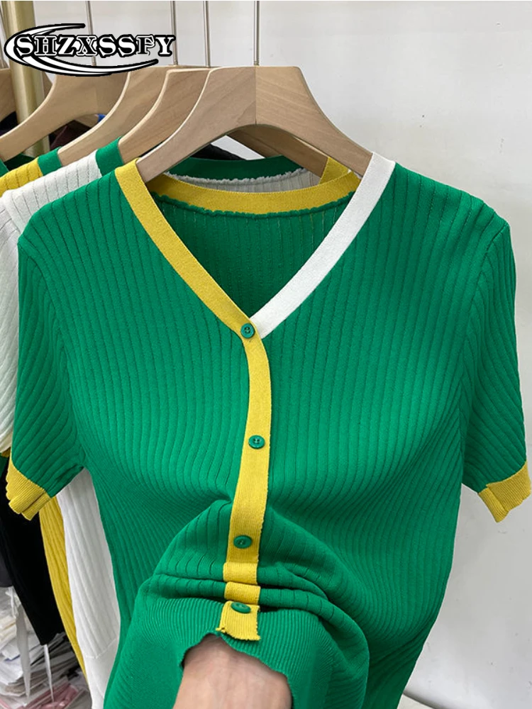 Knitting Women's T-shirt V Neck Green The New T-shirts 2022 Women Slim Korean Casual Fashion Woman Blouses 2022 Women's T-shirt
Knitting Women's T-shirt V Neck Green The New T-shirts 2022 Women Slim Korean Casual Fashion Woman Blouses 2022 Women's T-shirt