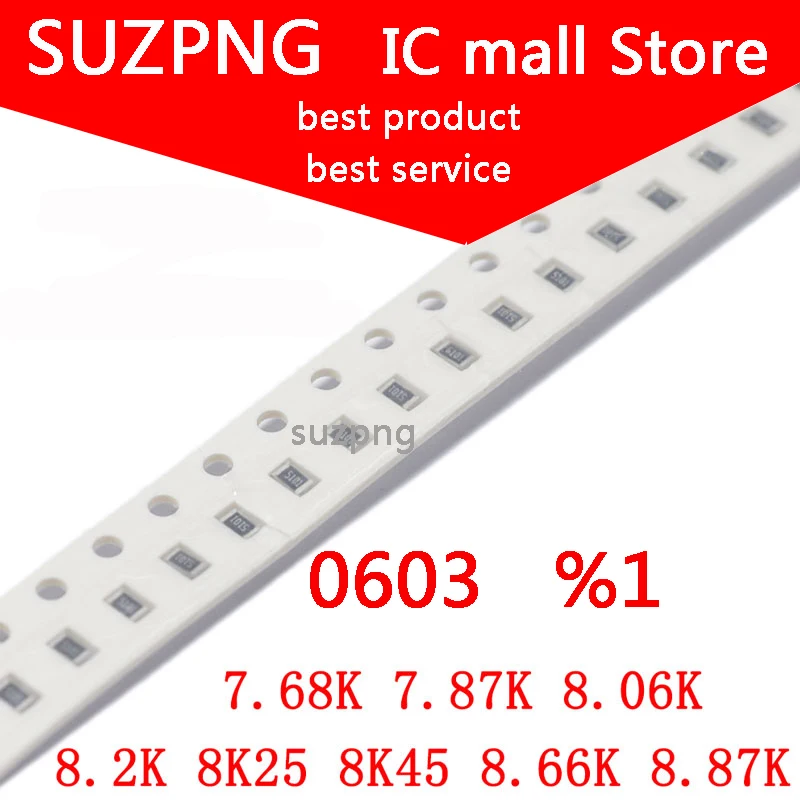 100pcs 0603 1% SMD resistor 7.68K 7.87K 8.06K 8.2K 8.25K 8.45K 8.66K 8.87K in Stock
100pcs 0603 1% SMD resistor 7.68K 7.87K 8.06K 8.2K 8.25K 8.45K 8.66K 8.87K in Stock