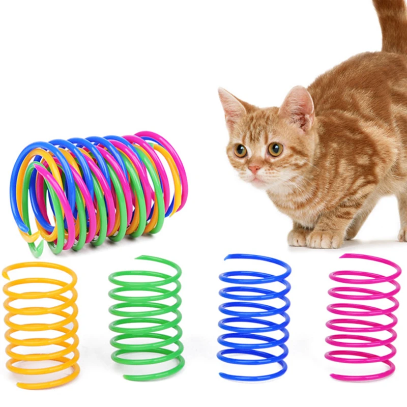 

4 шт. разноцветная Весенняя игрушка для кошек, креативная Пластиковая Гибкая катушка для кошек, веселая игрушка для кошек, любимые игрушки д...