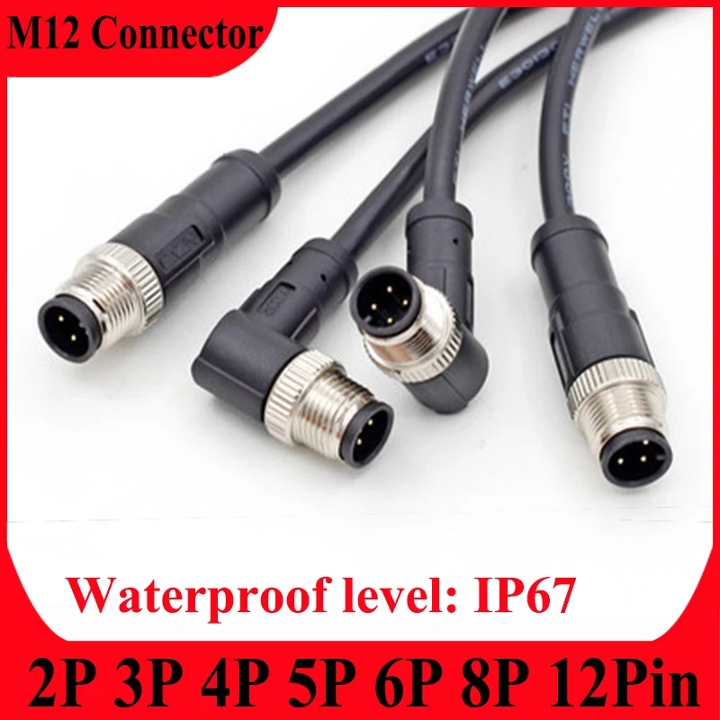 

M12 2P 3P 4P 5P 6P 8P 12Pin Waterproof IP67 Aviation Male Female Plug With Cable Threaded Connector For Data And Telecom Systems