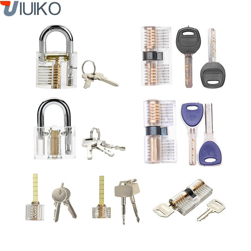 

7-Pcs Practice Lock Set for Beginner and Pro Locksmiths, 7 Pack Transparent Padlock Training Tool Set, for Training and Practice