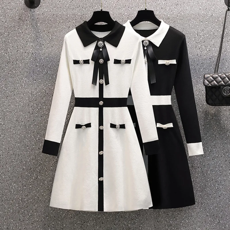 Vintage Knit Sweater Dress For Women 2022Elegant Bow Tie Chic Buttons Long Sleeve Party Mini Dress Ladies Casual Chic Robe Femme
Vintage Knit Sweater Dress For Women 2022Elegant Bow Tie Chic Buttons Long Sleeve Party Mini Dress Ladies Casual Chic Robe Femme