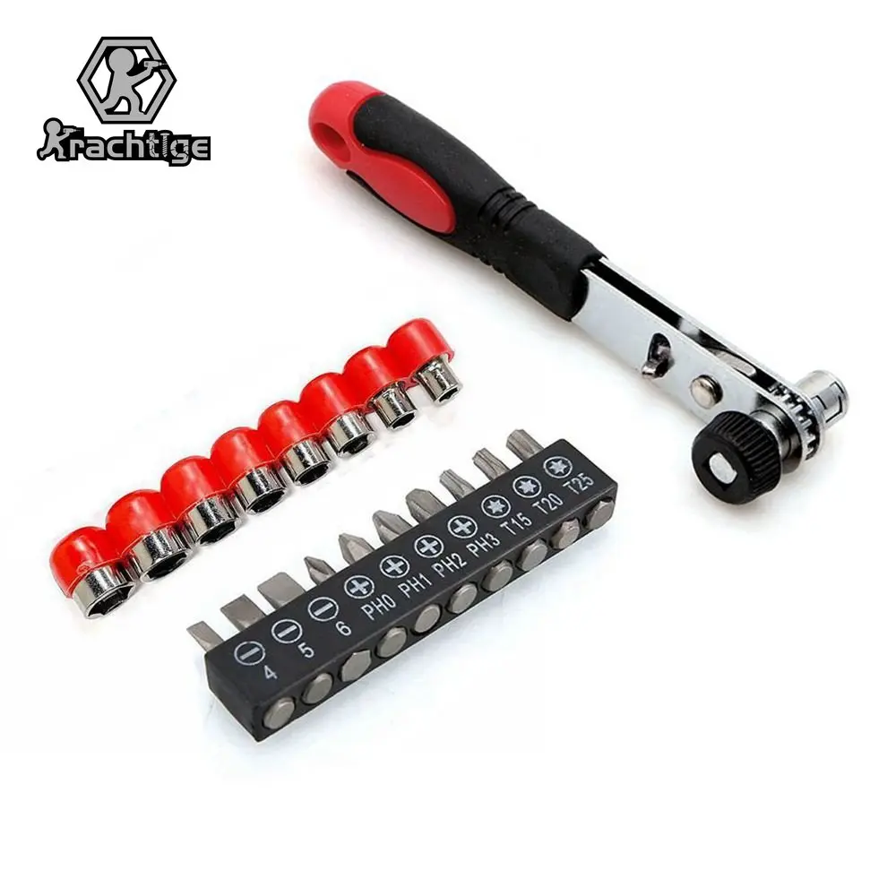 

5/6/7/8/9/10/11/12mm Wrench Adapter Torx Flat Head Straight Cross Screwdriver Bit Set 1/4" Mini Rapid Ratchet Wrench