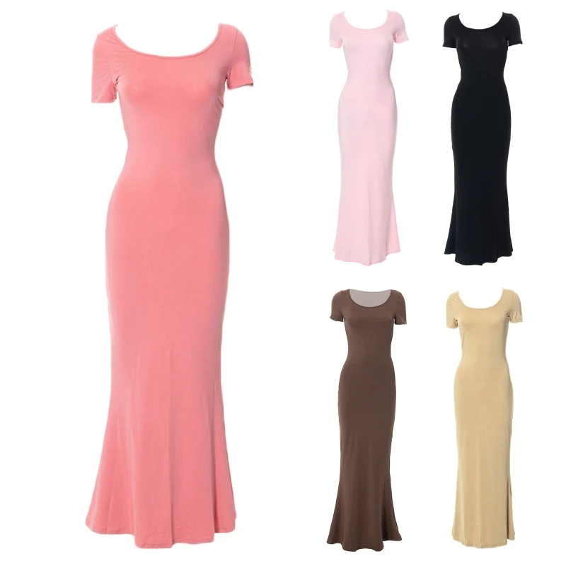 Womens Sexy Round Neck Off Shoulder Maxi Fishtail Dress Pleated Flared Hem Solid Color Short Sleeve Bodycon Clubwear
Womens Sexy Round Neck Off Shoulder Maxi Fishtail Dress Pleated Flared Hem Solid Color Short Sleeve Bodycon Clubwear