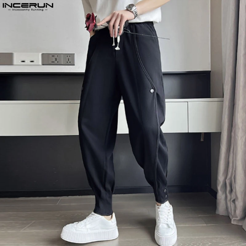

INCERUN 2023 Casual New Men's Snap Closure Leggings Trousers Fashion All-match Male Contrasting Color Stitching Long Pants S-5XL