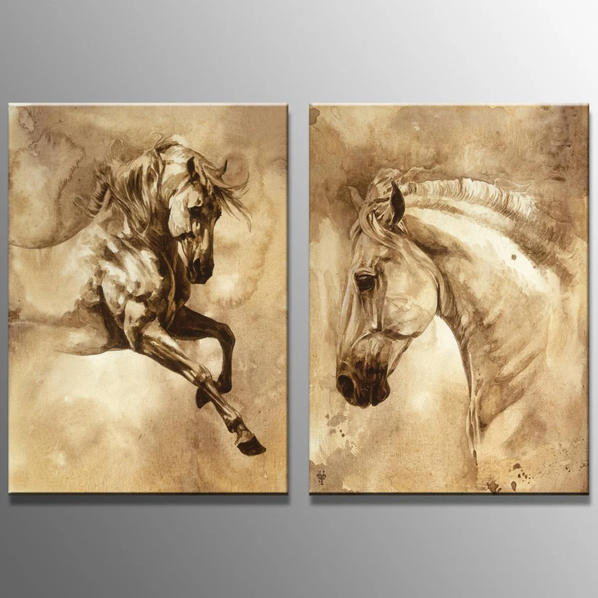 

Unframed Two Panels on Canvas Wall Modern Oil Paintings Decorative Abstract Horse Pictures for Home Living Room Bedroom