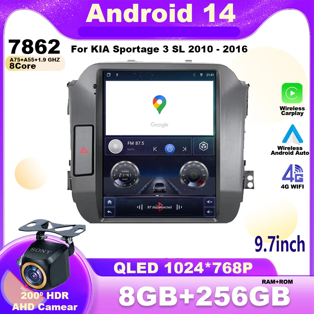 Автомагнитола 9 7 дюйма для KIA Sportage 3 SL 2010 - 2016 Android 14 мультимедийный видеоплеер