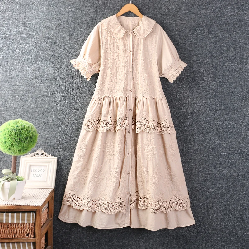 Summer New Sweet Solid Color Embroidered Dress Women Short Sleeve Single Breasted Dress ML0506
Summer New Sweet Solid Color Embroidered Dress Women Short Sleeve Single Breasted Dress ML0506