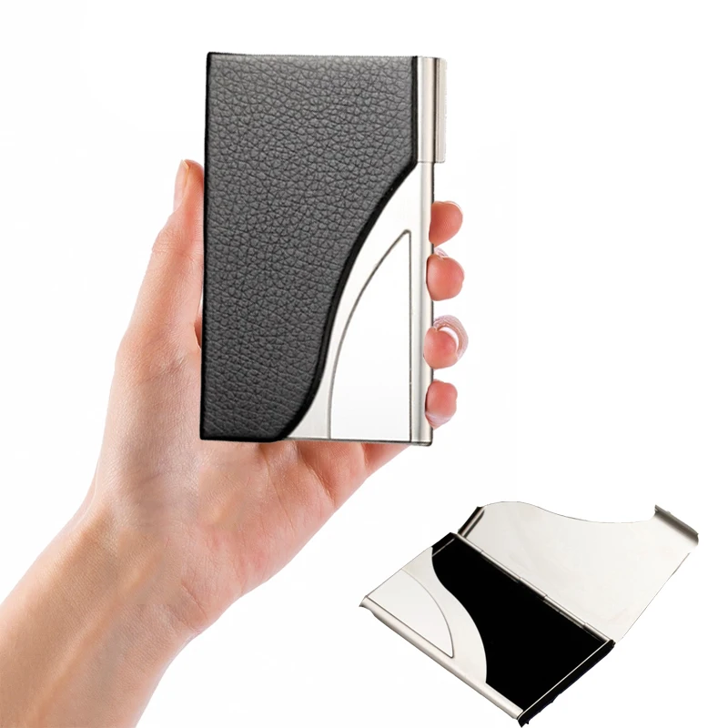 

PU Leather Stainless Steel Business Card Holder Name Card Holder For business Men Slim Pocket Credit Card Box ID Case Cardholder