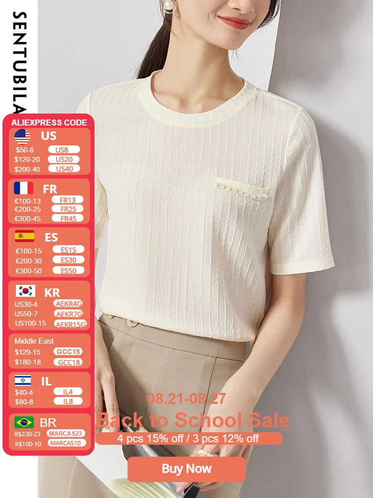 Sentubila 2023 Summer Apricot T Shirts for Women Elegant Straight Texture Striped Short Sleeve O Neck Knitted Tops Ladies Tees
Sentubila 2023 Summer Apricot T Shirts for Women Elegant Straight Texture Striped Short Sleeve O Neck Knitted Tops Ladies Tees