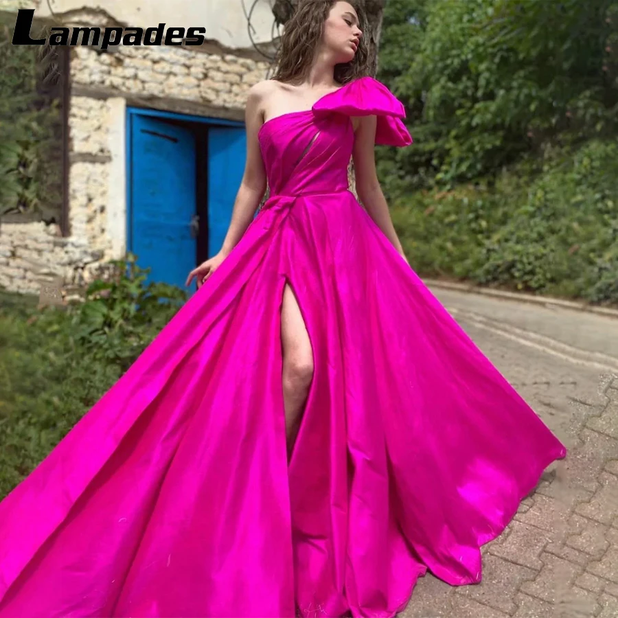 

Stunning Taffeta a-Line Cutout One Shoulder Prom Dress Sexy High Slit Vestidos De Mujer Elegantes Para Fiesta Vestido De Festa