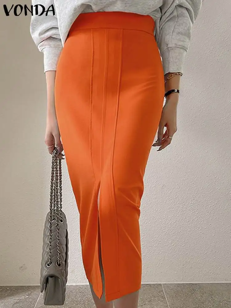 VONDA Women Elegant Casual Office Long Skirts 2023 Autumn High Waist Solid Color Bottoms Slit Fashion Slim Bud Skirts Oversized 
VONDA Women Elegant Casual Office Long Skirts 2023 Autumn High Waist Solid Color Bottoms Slit Fashion Slim Bud Skirts Oversized