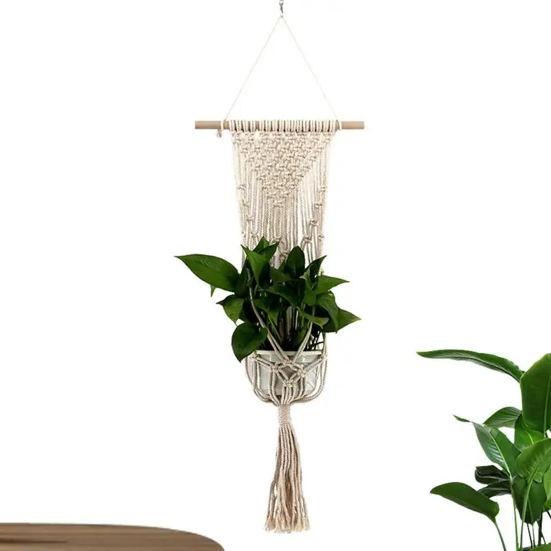 

Crochet Plant Hangers 42.91 Inches Handmade Hanging Planter Basket Wall-Mounted Decorative Flower Pots Holder Stand Boho Style