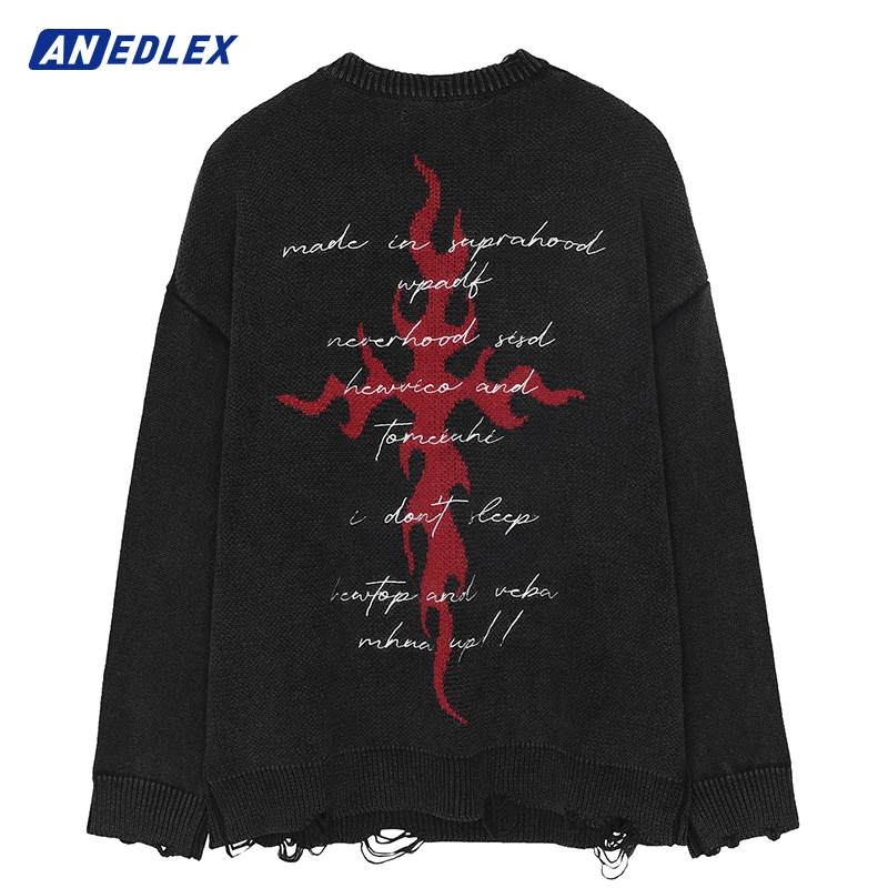 Hip Hop Men Streetwear Sweater Ripped Distressed Letter Cross Graphic Knitted Sweater Harajuku Pullover Loose Casual Sweater
Hip Hop Men Streetwear Sweater Ripped Distressed Letter Cross Graphic Knitted Sweater Harajuku Pullover Loose Casual Sweater