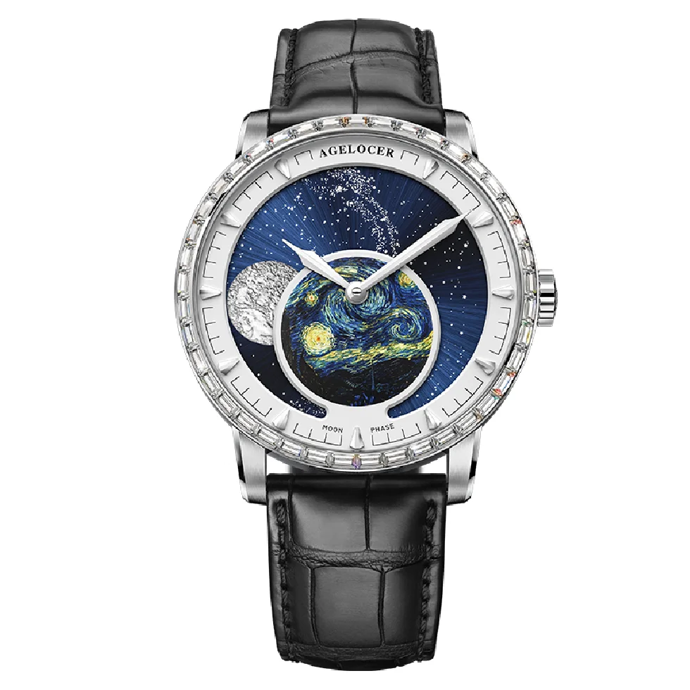 AGELOCER Mens Automatic Watches Moonphase WristWatch Mechanical Clock Van Gogh Watch Men Waterproof Dress Relogio Masculino
AGELOCER Mens Automatic Watches Moonphase WristWatch Mechanical Clock Van Gogh Watch Men Waterproof Dress Relogio Masculino