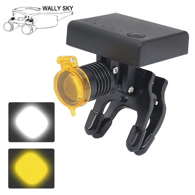 

3W/5W LED Dental Headlight Medical Head Lamp Adjustable Brightness for Dentistry Loupe with Yellow Filter Rechargeable Battery
