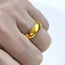 UMQ 24K Pure Plated Real 18k Yellow Gold 999 24k Plain Smooth Face Personality Money Seeking Couple Ring for Men and Women Coupl