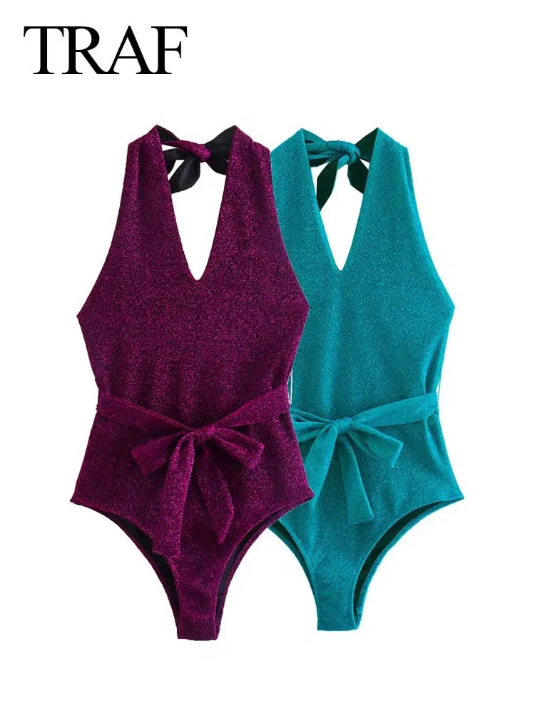 TRAF 2022 Summer Halter Neck Sexy Women One Piece Swimsuit Sleeveless Belt Fine Flash Solid Color Fashion Beautiful Bodysuit
TRAF 2022 Summer Halter Neck Sexy Women One Piece Swimsuit Sleeveless Belt Fine Flash Solid Color Fashion Beautiful Bodysuit