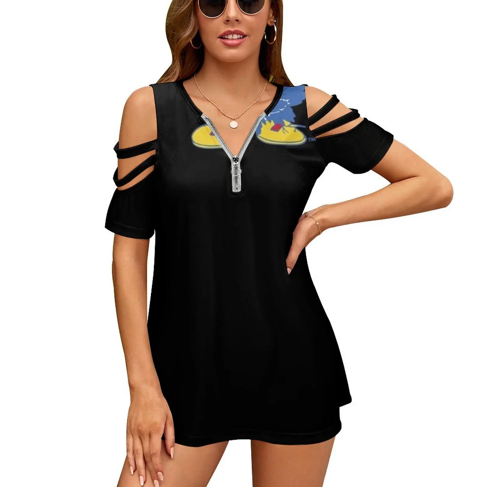 

-Новый Модный женский топ из Канзаса на молнии с открытыми плечами, женская рубашка с короткими рукавами и логотипом City Music Lofi Hydro, аниме Берни Technoblade занятый
