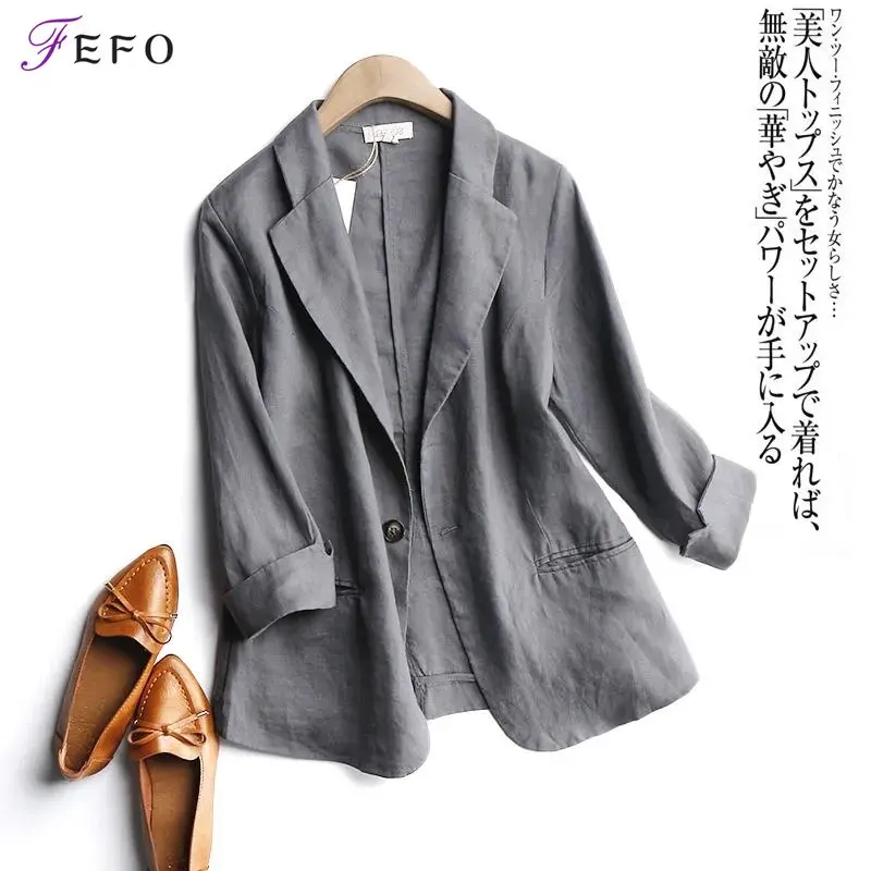 Женский Тонкий Блейзер из хлопка и льна, простой Свободный Повседневный костюм большого размера в корейском ретро-стиле, весна-лето 2023