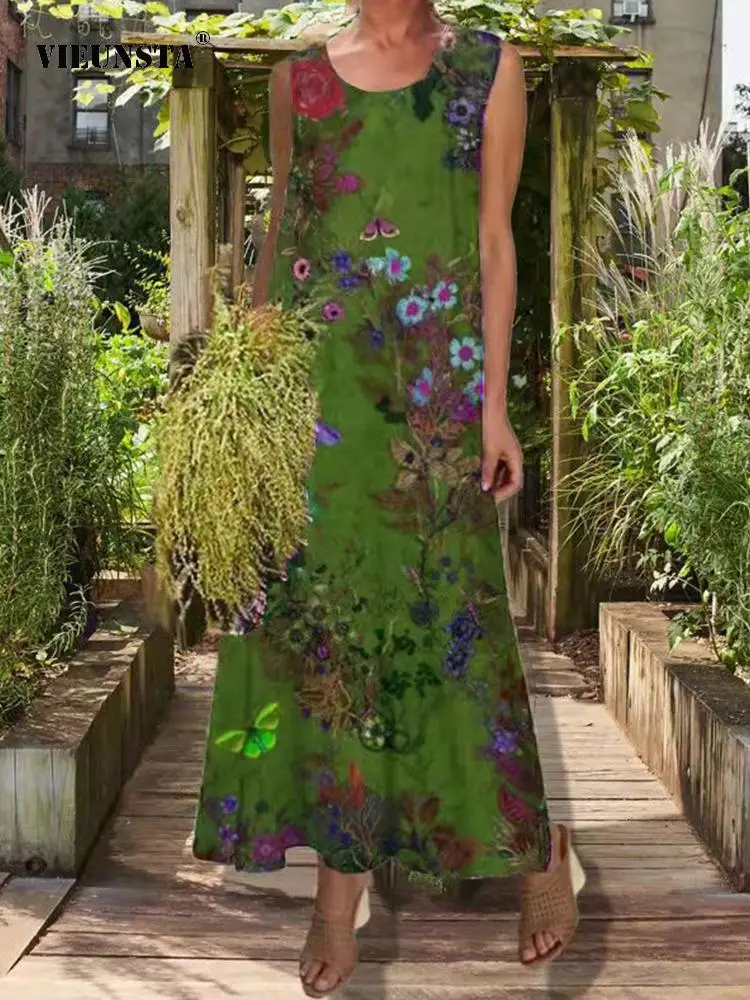 Summer Vintage Loose Ladies Long Dress Women Sexy Sleeveless Beach A-Line Party Dress New Casual Fresh Floral Print O-Neck Dress
Summer Vintage Loose Ladies Long Dress Women Sexy Sleeveless Beach A-Line Party Dress New Casual Fresh Floral Print O-Neck Dress