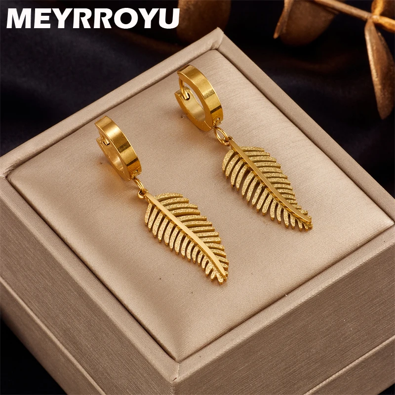 

MEYRROYU 316L Stainless Steel 2022 New Vintage Leaves Drop Earrings For Women Bijoux Accessories Brincos Des Boucles D'oreilles
