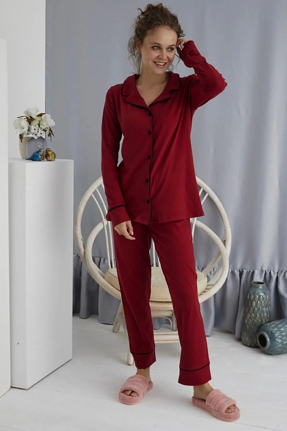 Women's Pajamas Plain Front Buttoned Pajamas Suit Claret Red Sleep Lounge Pajamas Nightwear Sleepwear Night Suit
Women's Pajamas Plain Front Buttoned Pajamas Suit Claret Red Sleep Lounge Pajamas Nightwear Sleepwear Night Suit