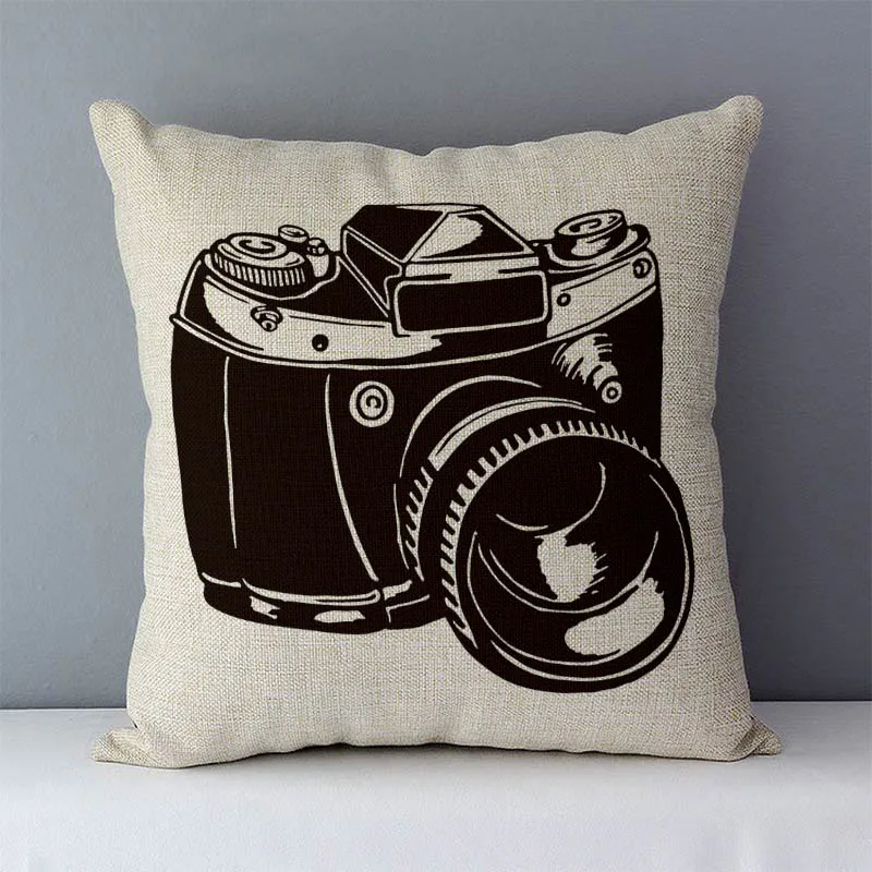 

Retro Camera Cushion Cover 45*45cm Home Decorative Pillowcase Throw Pillow Covers For Sofa Bed Seat Back Cushions Flax Linen